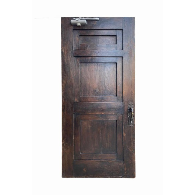 Mid 20th Century Carved Walnut Entry Door With Bronze Strap Hinges For Sale - Image 5 of 6