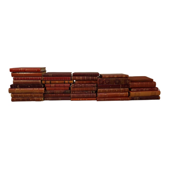 Red Leather Vintage Books- Set of 35 For Sale