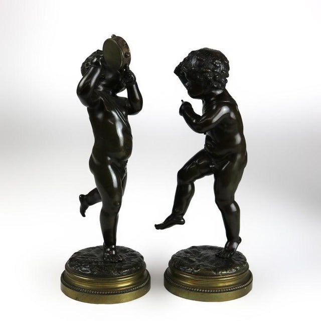 Pair of Antique Clodion Bronze Cherub Musician Sculptures Signed C1880 For Sale - Image 12 of 12