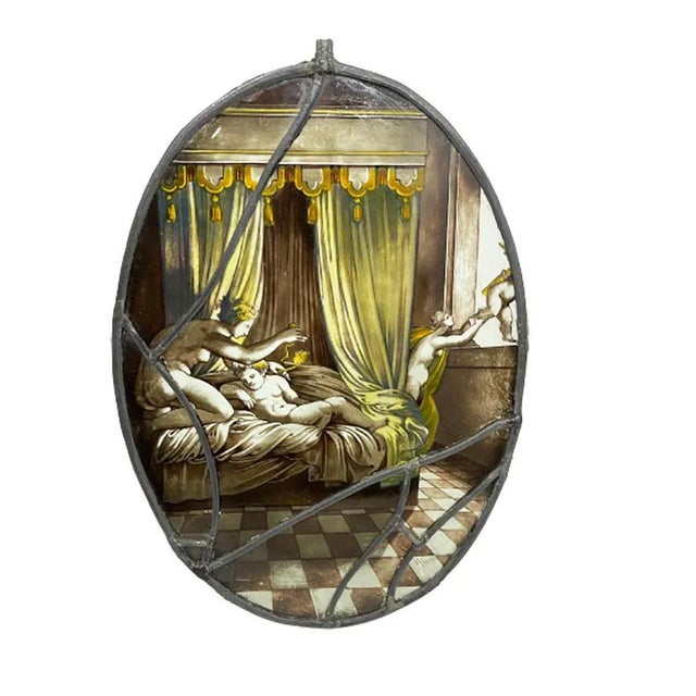 19th Century Dutch Oval Fire-Painted Stained Glass Windows by Jan Schouten for Delft, Set of 3 For Sale - Image 3 of 12