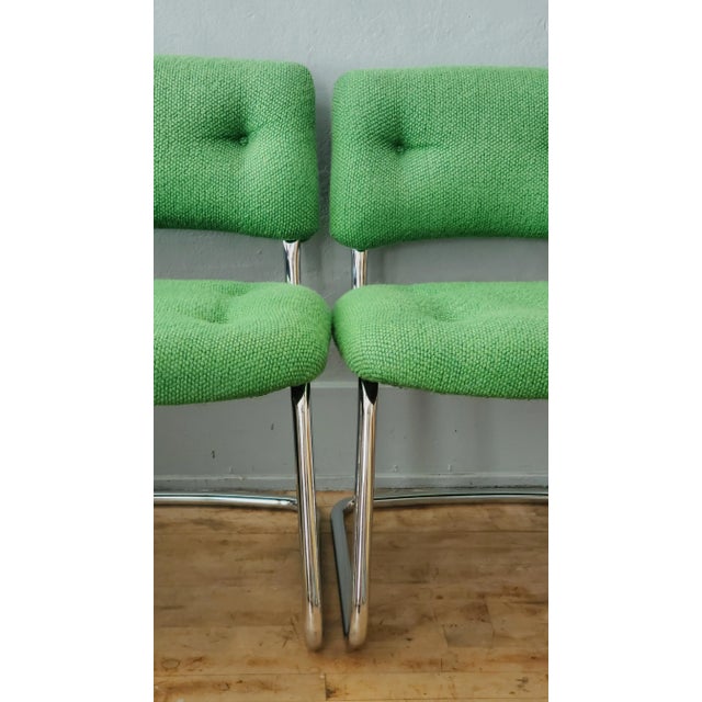 Metal 1970s Steelcase Cantilever Upholstered Side Chairs- a Pair For Sale - Image 7 of 8