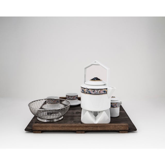 Blue Art Deco Cantana Najade Tête-À-Tête for Two on Wooden Tray from Fürstenberg and Alessi, 1980s, Set of 14 For Sale - Image 8 of 17