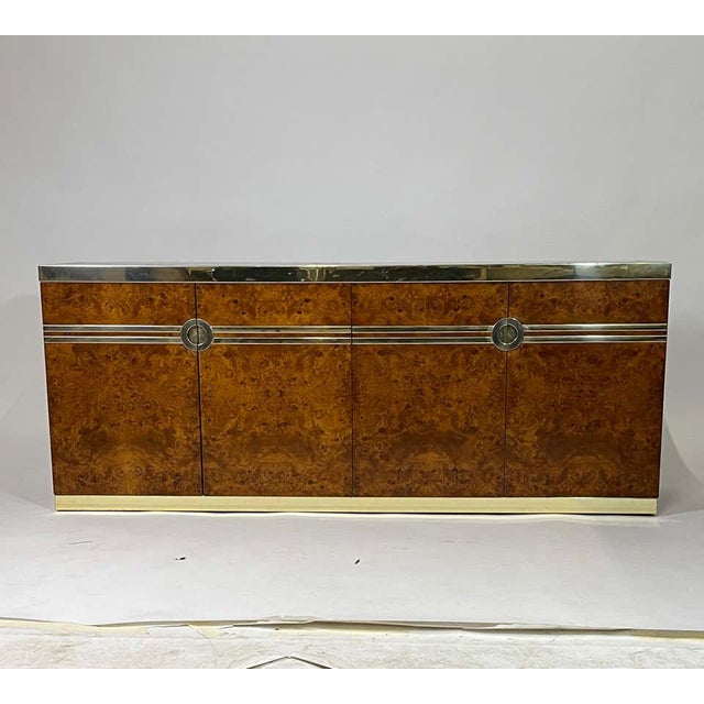 1970s Pierre Cardin Burled Olive Credenza Case Piece With Brass Detail For Sale In New York - Image 6 of 10