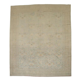 Antique Zabihi Collection Brown Soft Blue Persian Tabriz Rug - 11'3" x 14'10" For Sale