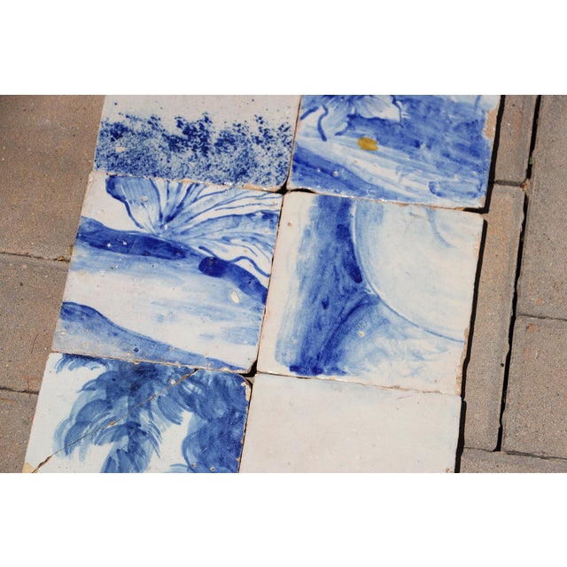 Blue Antique Set of 6 Baroque Portuguese Tiles, 18th Century Blue & White Scenic and Botanical Details For Sale - Image 8 of 10