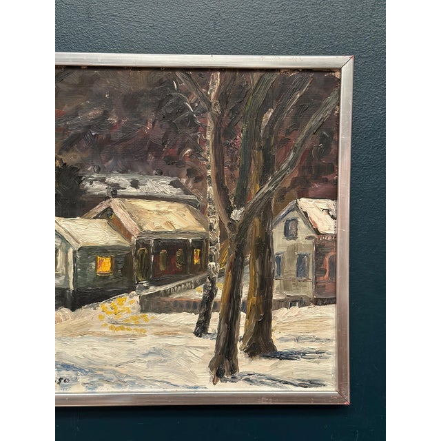 Modern M. L. Jacobson, Winter Landscape with House, 1950s, Oil Painting on Panel, Framed For Sale - Image 3 of 11