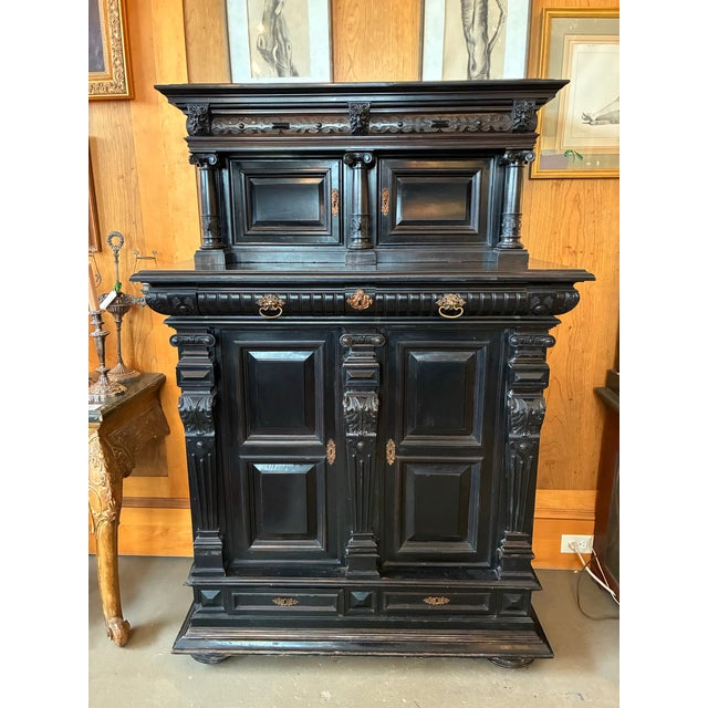 Antique Napoleon III Ebonized Two Part Cabinet For Sale - Image 12 of 12