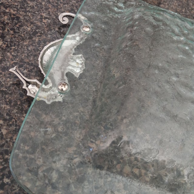 Art Deco Vintage Arthur Court Bubbled Glass Serving Tray With Seahorse Handles For Sale - Image 3 of 9