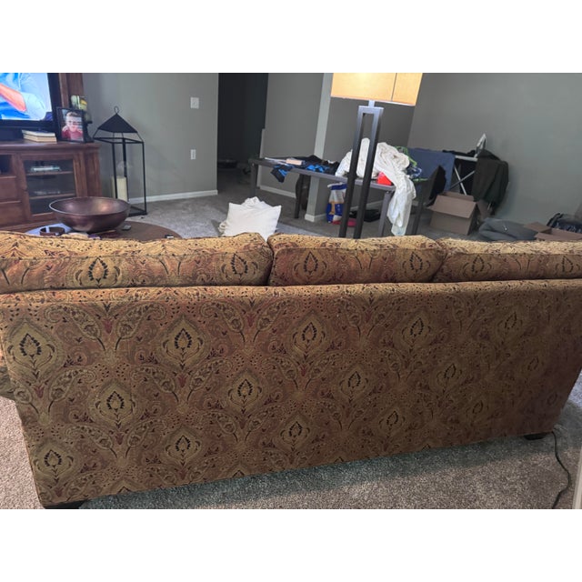 Ethan Allen 3-Seat Sofa Ethan Allen three-seat sofa with rolled arms and matching arm covers. It has been a very...