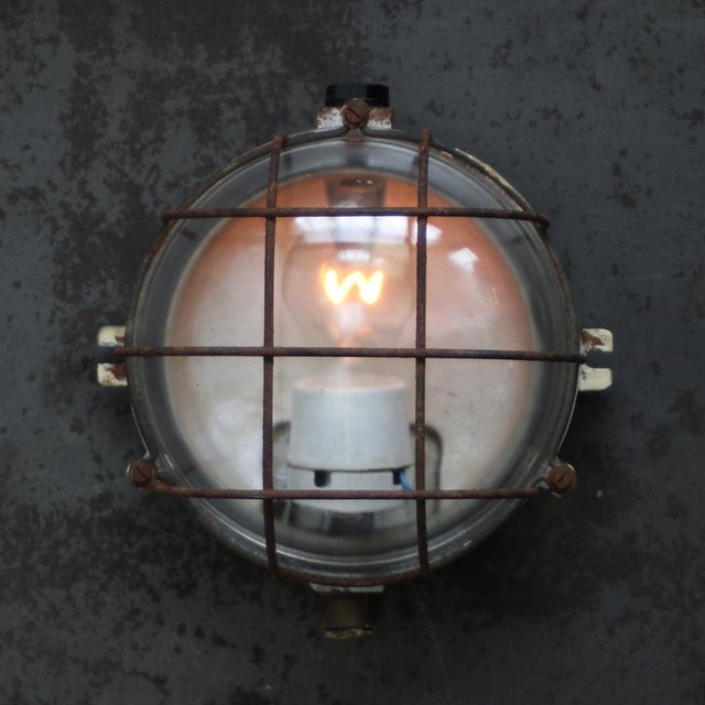 Vintage French Industrial Wall Light in Cast Iron and Clear Glass For Sale - Image 4 of 6
