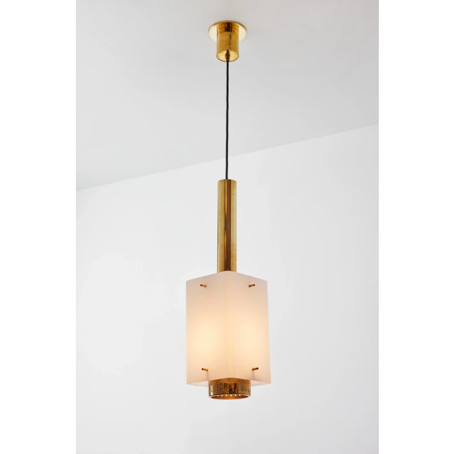 Stilnovo Large 1950s Stilnovo Model Brass and Glass Pendant With Original Yellow Label For Sale - Image 4 of 13