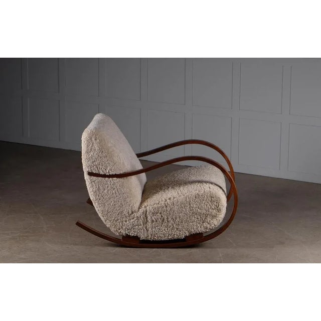 Animal Skin Swedish Rocking Chair in Sheepskin, 1950s For Sale - Image 7 of 12