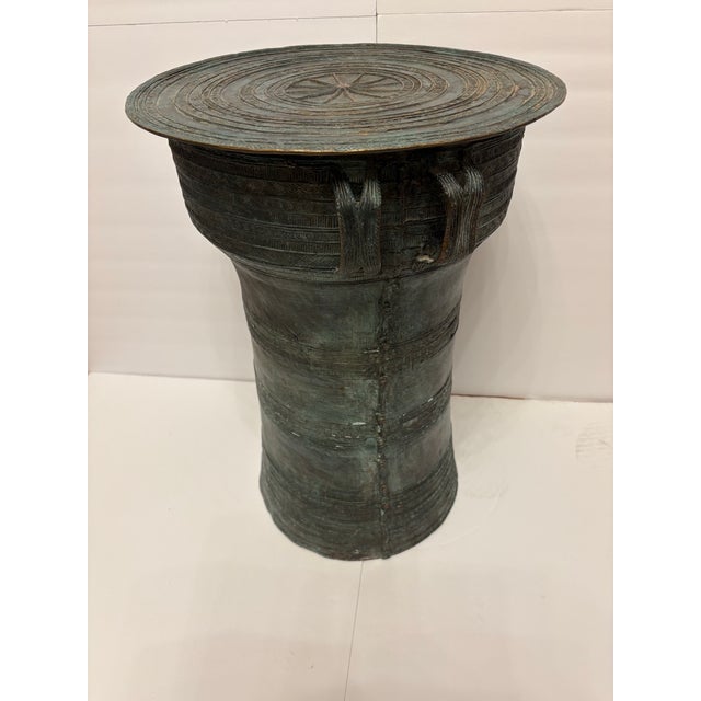 Vintage Southeast Asian Bronze Rain Drum Side Table or Plant Stand For Sale - Image 4 of 5