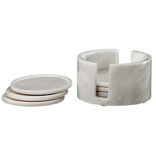 White Marble Coaster Set - Set of 6 For Sale