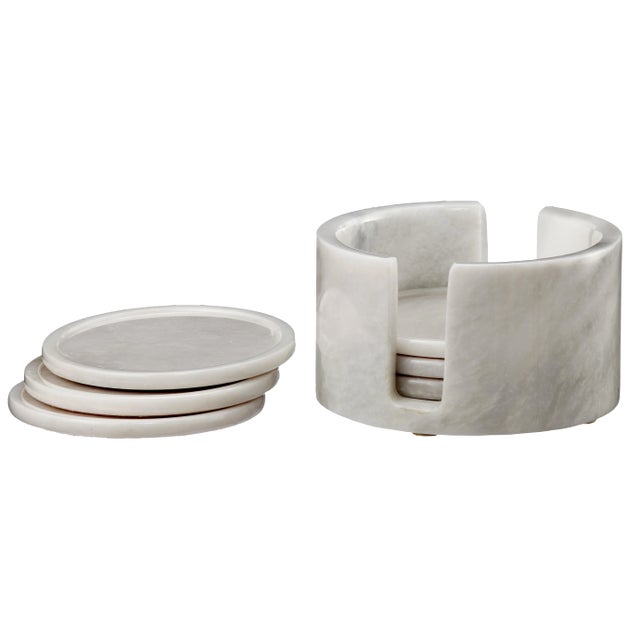 White Marble Coaster Set Set of 6 Chairish