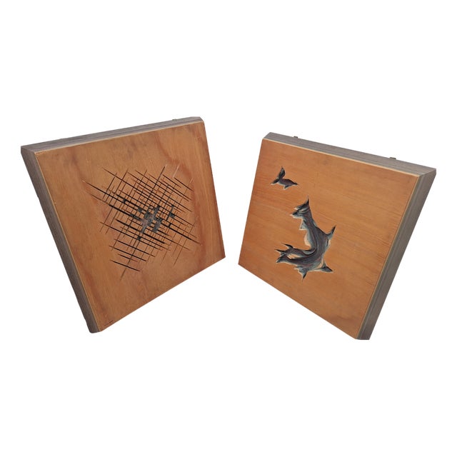 Panels in Worked Wood by Angelo Mangiarotti for Arquati, 1970s, Set of 2 For Sale