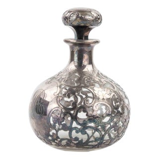 Art Nouveau Sterling Overlay Glass Bottle, Early 20th Century For Sale