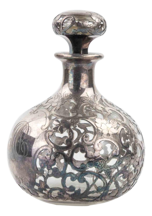 Art Nouveau Sterling Overlay Glass Bottle, Early 20th Century