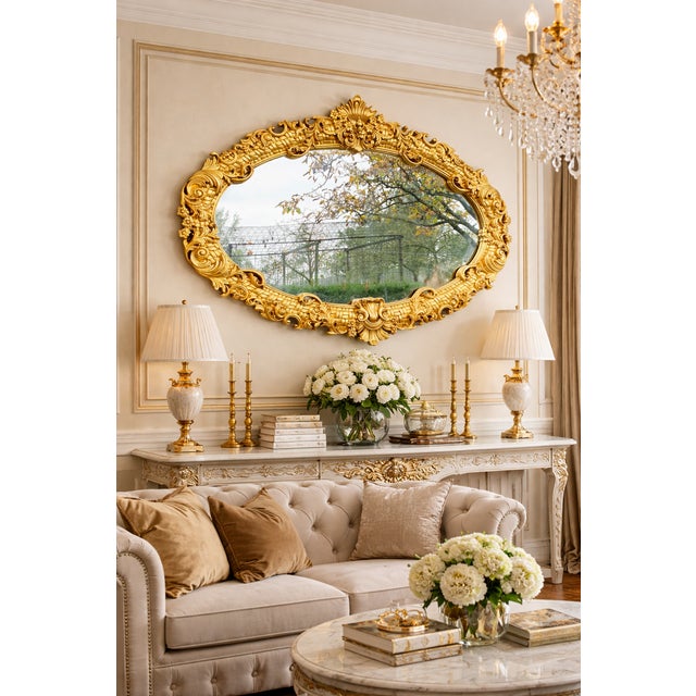 1980 French Louis XVI Gold Beech Oval Wall Mirror For Sale - Image 9 of 9