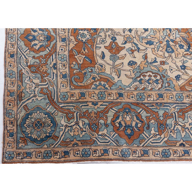 1900s Persian Kirman Brown, Beige and Blue Handmade Wool Rug For Sale In New York - Image 6 of 10
