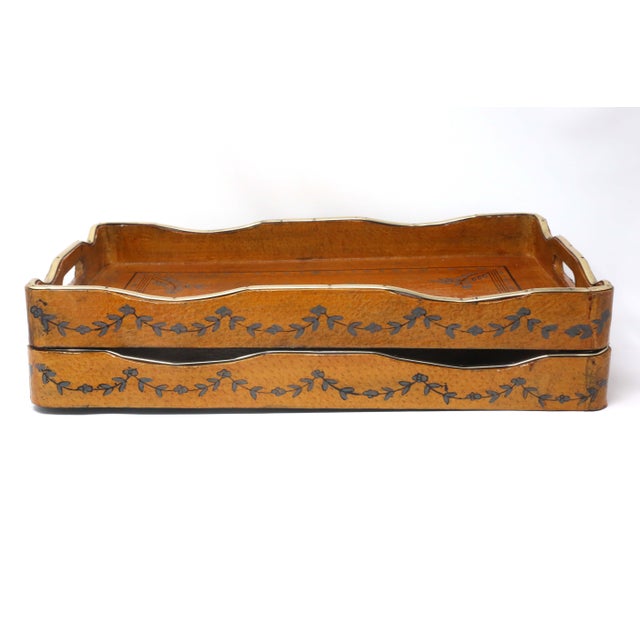 Vintage Leather, Wood and Metal Decorative Trays a Pair Chairish