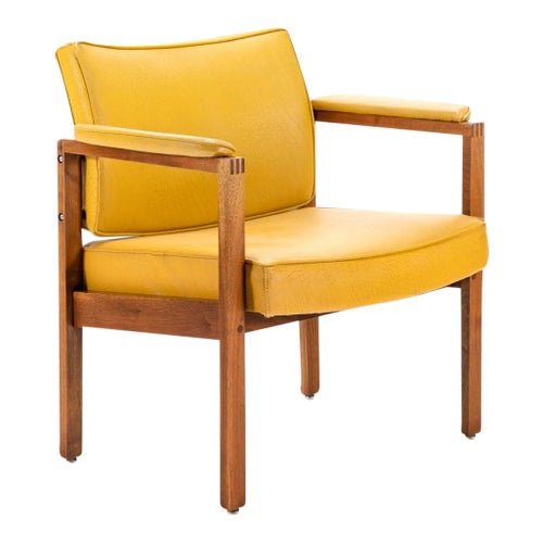 Lounge Chair in Walnut Original Mustard Fabric in the Manner of