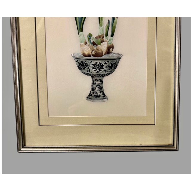 Chinese Vintage Chinese Still Life Silk Embroidery Needlework Potted Flower in a Compote For Sale - Image 3 of 6
