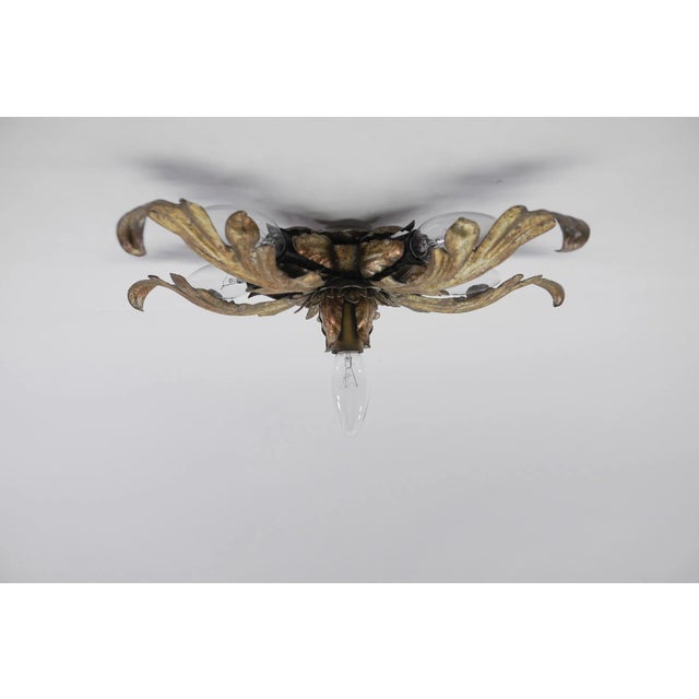 Metal Florentine Gilded Metal Ceiling Lamp, Italy, 1960s For Sale - Image 7 of 8