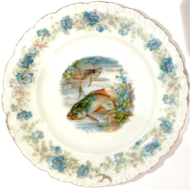 Ceramic Antique Edwardian Porcelain Fish Service for Eight - Joseph Schachtel, Germany- 9 Pieces For Sale - Image 7 of 12