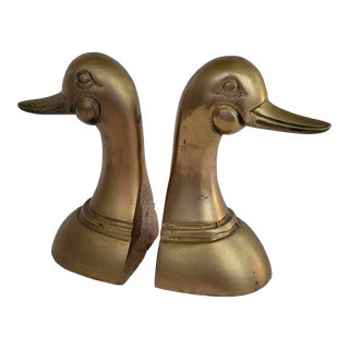 1980s Pair of Brass Duck Bookends For Sale