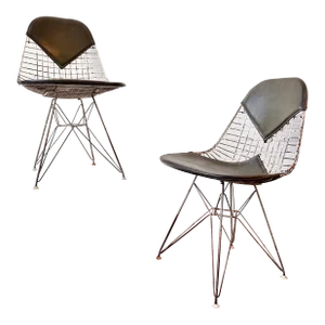 Eames for Herman Miller Dkr Olive Green Wire Bikini Chairs - a Pair