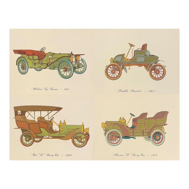 Antique Automobiles Lithograph - Set of Four For Sale