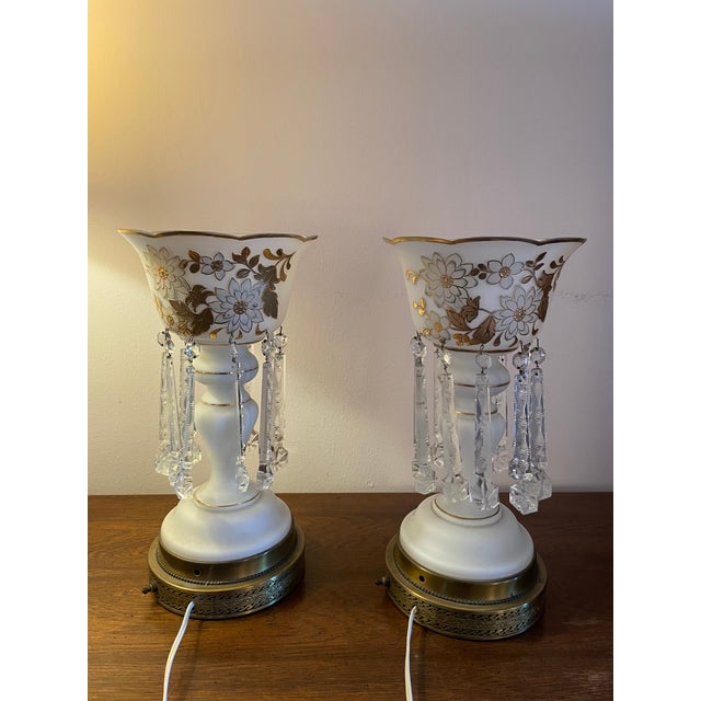 Victorian Vintage Mantle Lustres With Crystal Prisms - a Pair For Sale - Image 3 of 12