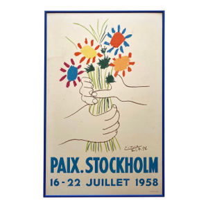 Pablo Picasso Vintage 1958 Mid Century Modern Lithograph Print " Bouquet of Peace " Framed Paix Stockholm Poster
