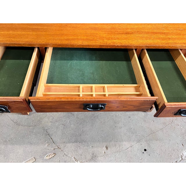 Late 20th Century Vintage Stickley Style Mission Arts & Crafts Solid Spindle Oak Writing Work Table Desk For Sale - Image 5 of 9