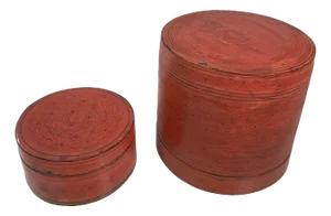 Antique Burmese Red Lacquer Betel Boxes—A Pair