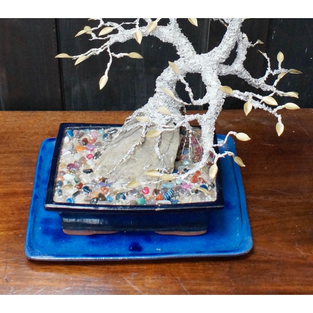 Metal Vintage Silver Solder Gemstone Bonsai Tree, 1970s For Sale - Image 7 of 11