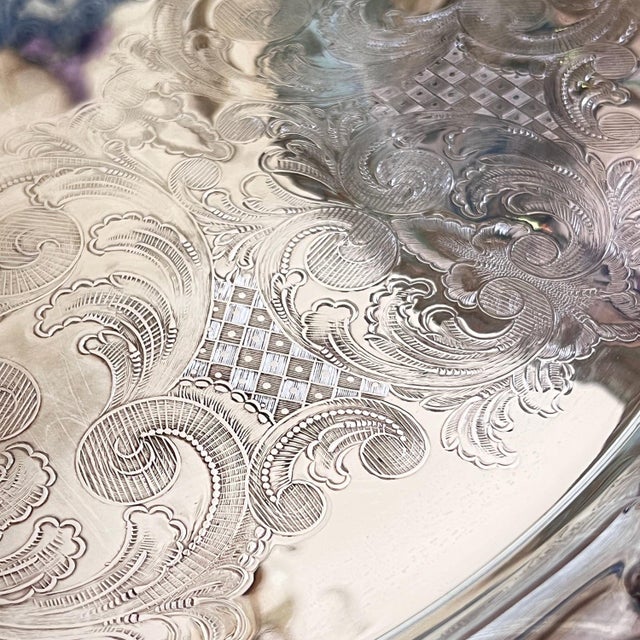 Gorham "Newport" silverplate punch bowl, tray and ladle with embossed design and grapevine rim // huge champagne bucket // wedding decor For Sale - Image 9 of 18