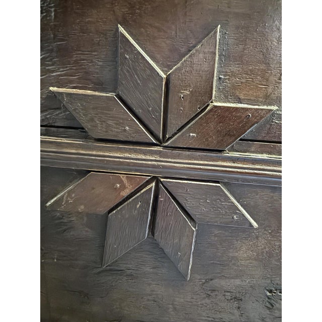 Late 19th Century Monumental 77" Antique Spanish Mudéjar-Style Coffer — Hand-Forged Iron, Applied Star Motifs For Sale - Image 4 of 8