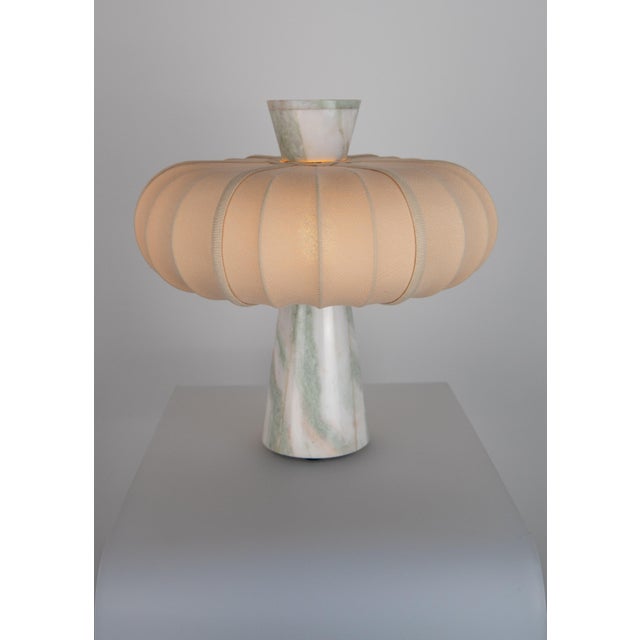 Not Yet Made - Made To Order Caribbean Green Veined Marble and Natural Cotton Table Lamp by ZAVADSKI For Sale - Image 5 of 5