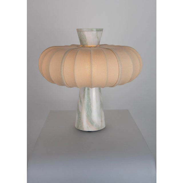 Not Yet Made - Made To Order Caribbean Green Veined Marble and Natural Cotton Table Lamp from ZAVADSKI For Sale - Image 5 of 5