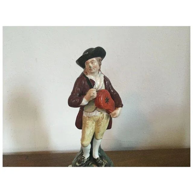 Antique Early 19th Century English George III Staffordshire Pearlware Figure of a Musician Playing the Hurdy-Gurdy 1800 For Sale In New York - Image 6 of 9