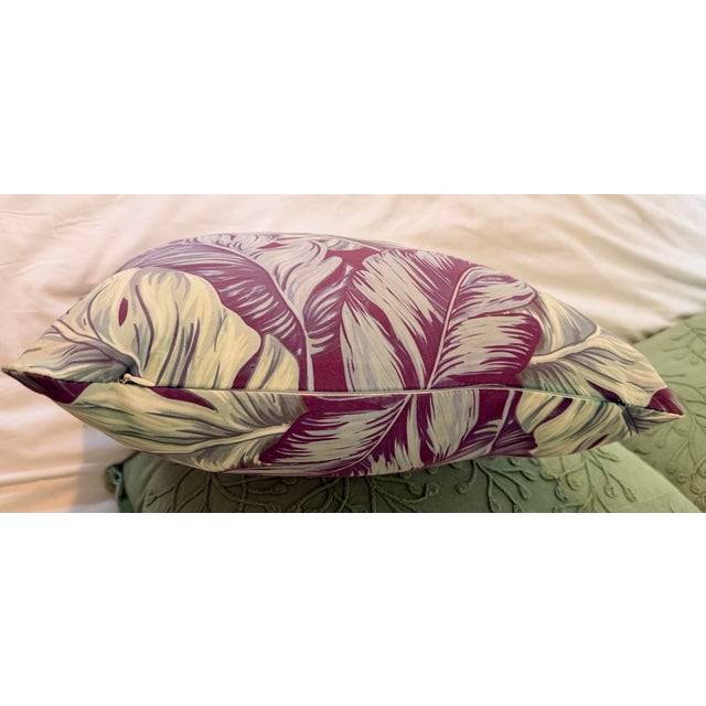 Tropical Palm Leaf Feather-Down Pillow in Berry, Lilac & Sage 18” X 18” For Sale - Image 4 of 8
