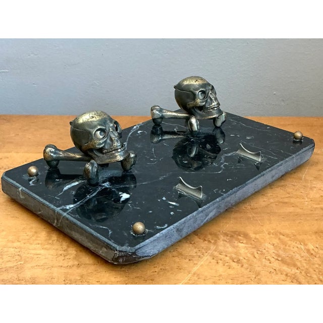 Black Vintage Brass Skull and Crossbones Inkwell For Sale - Image 8 of 12