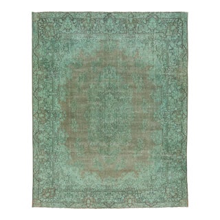 Green Floral Antique Persian Overdyed Wool Rug 10 X 13 For Sale