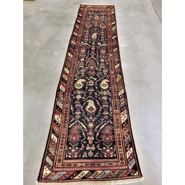 Tribal 1940s Hand Knotted Blue Background Runner For Sale - Image 3 of 13