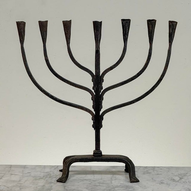 Mid-Century French Brutalist Hand-Forged Iron Seven-Light Candelabrum For Sale - Image 9 of 18