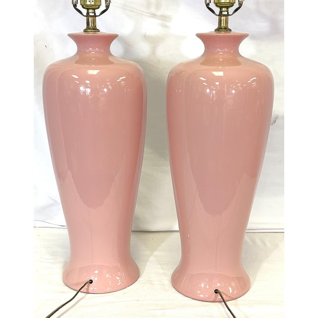 Vintage Mid Century Barbiecore Pink Ceramic Lamps- A Pair For Sale - Image 4 of 14