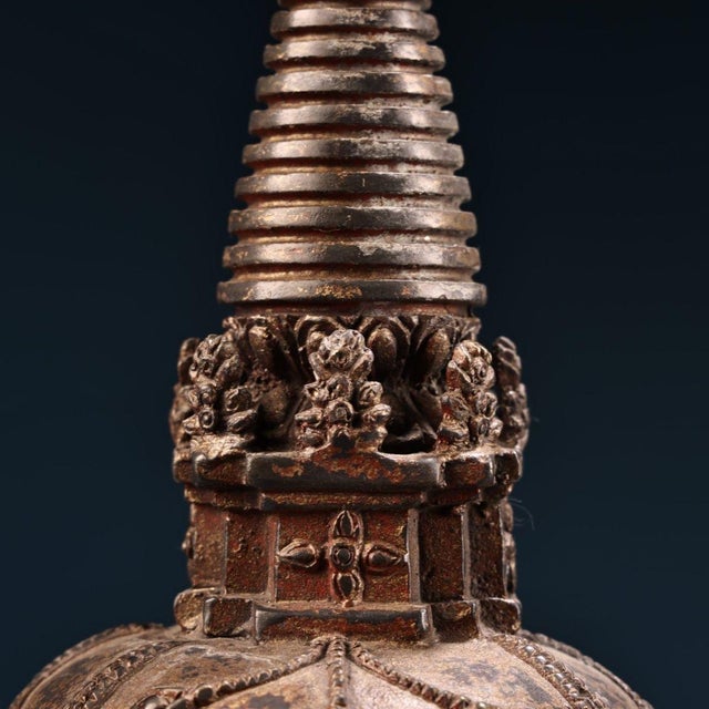 Metal Late 19th Century Gilt Copper Tibetan Buddhist Stupa, 1.6kg For Sale - Image 7 of 9