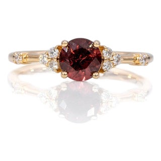 Red Spinel Ring With Earth-Mined Diamond Accents in Solid 14k Gold, Size 6.75 For Sale